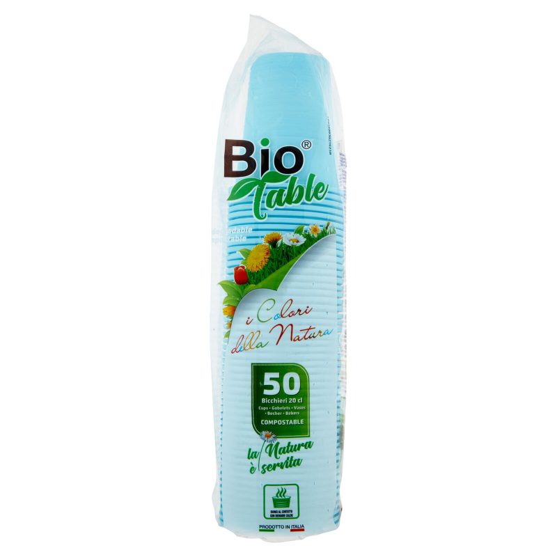 Bio Table i colori della natura Bicchieri 20 cl Compostable Azzurro 50 pz