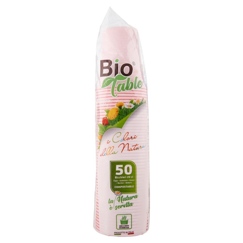 Bio Table i colori della natura Bicchieri 20 cl Compostable Rosa 50 pz