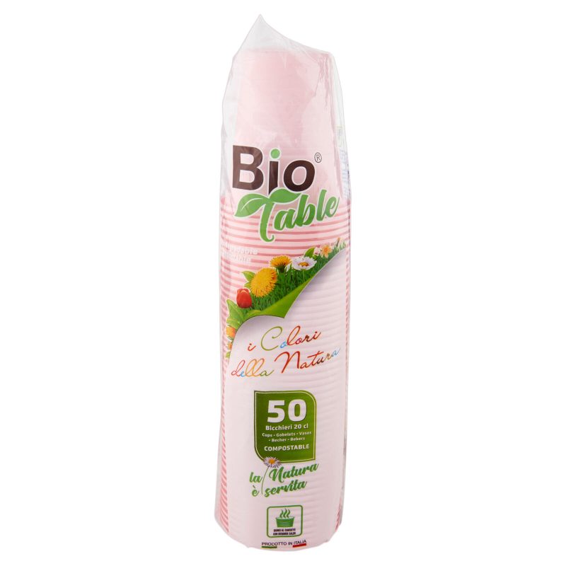 Bio Table i colori della natura Bicchieri 20 cl Compostable Rosa 50 pz