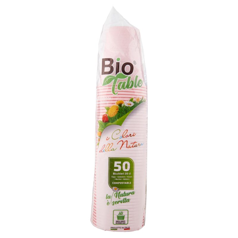 Bio Table i colori della natura Bicchieri 20 cl Compostable Rosa 50 pz