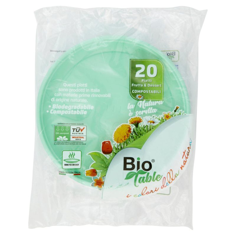 Bio Table i colori della natura Piatti Frutta & Dessert Compostabili Verde 20 pz