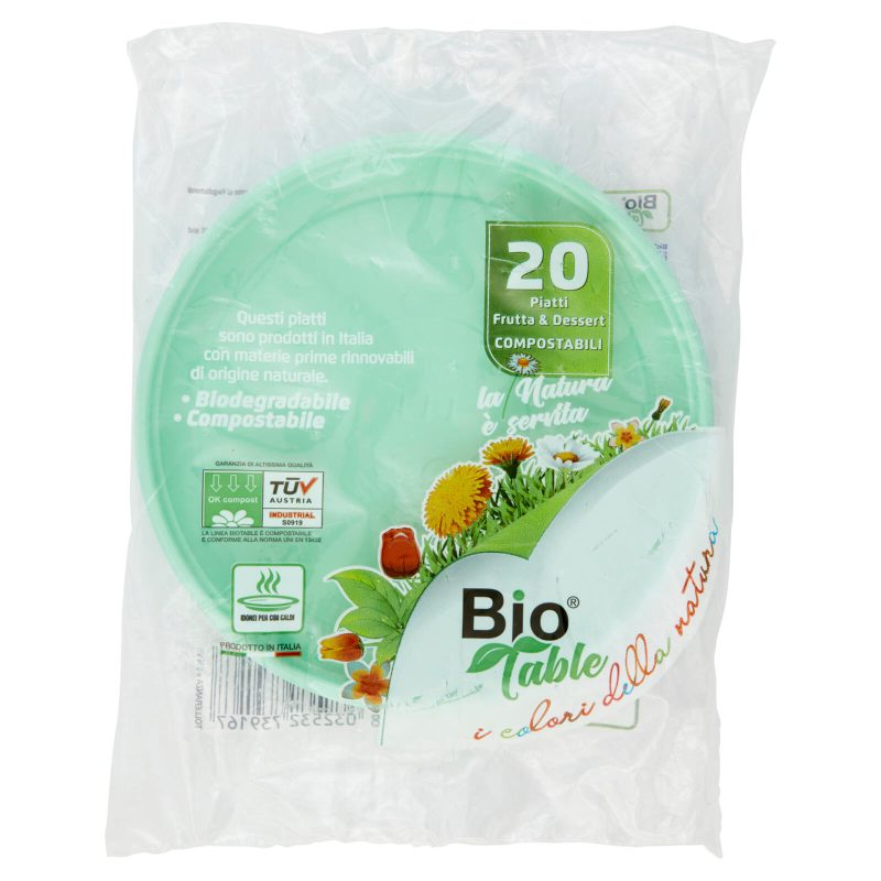 Bio Table i colori della natura Piatti Frutta & Dessert Compostabili Verde 20 pz