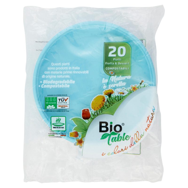 Bio Table i colori della natura Piatti Frutta & Dessert Compostabili Azzurro 20 pz