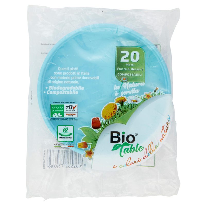 Bio Table i colori della natura Piatti Frutta & Dessert Compostabili Azzurro 20 pz