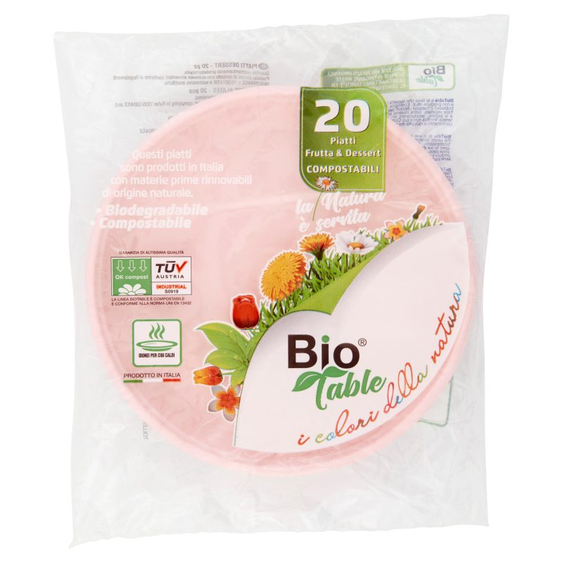 Bio Table i colori della natura Piatti Frutta & Dessert Compostabili Rosa 20 pz