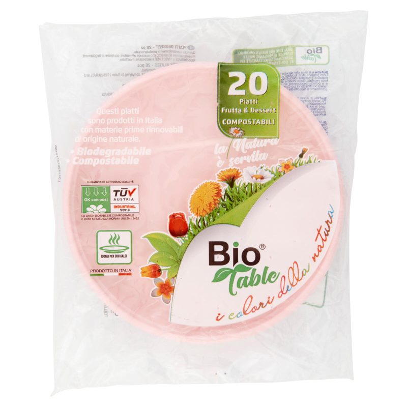 Bio Table i colori della natura Piatti Frutta & Dessert Compostabili Rosa 20 pz