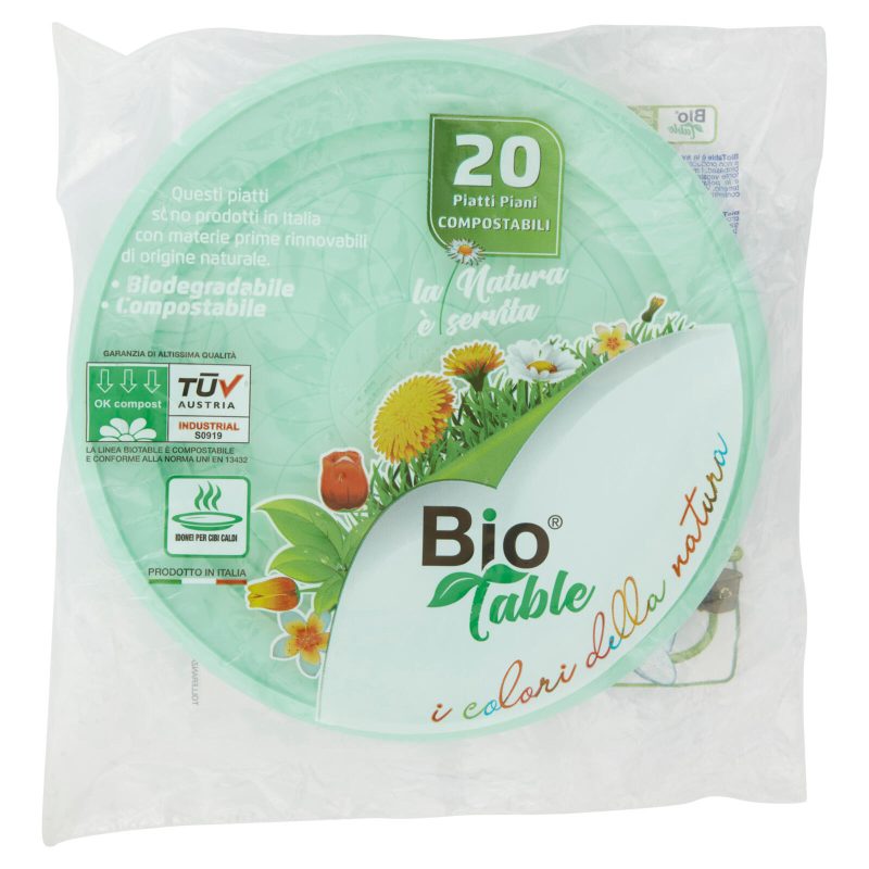 Bio Table i colori della natura Piatti Piani Compostabili Verde 20 pz