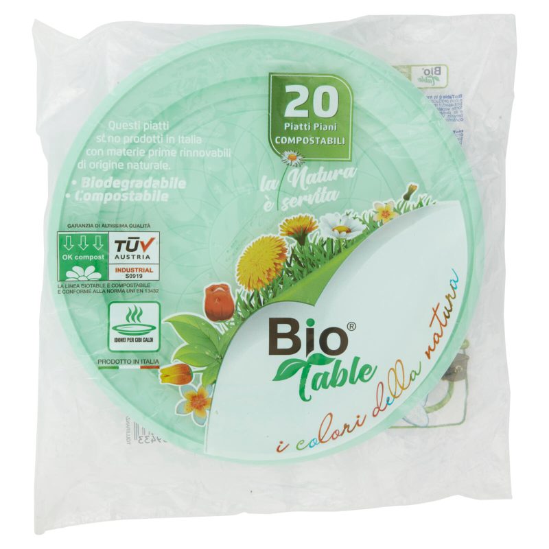 Bio Table i colori della natura Piatti Piani Compostabili Verde 20 pz