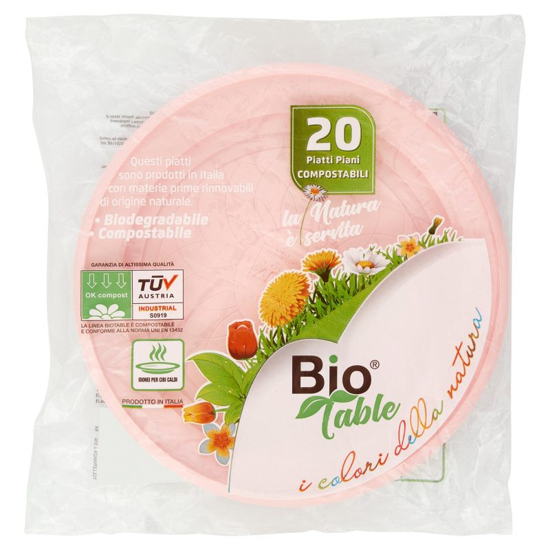 Bio Table I colori della natura Piatti Piani Compostabili Rosa 20 pz