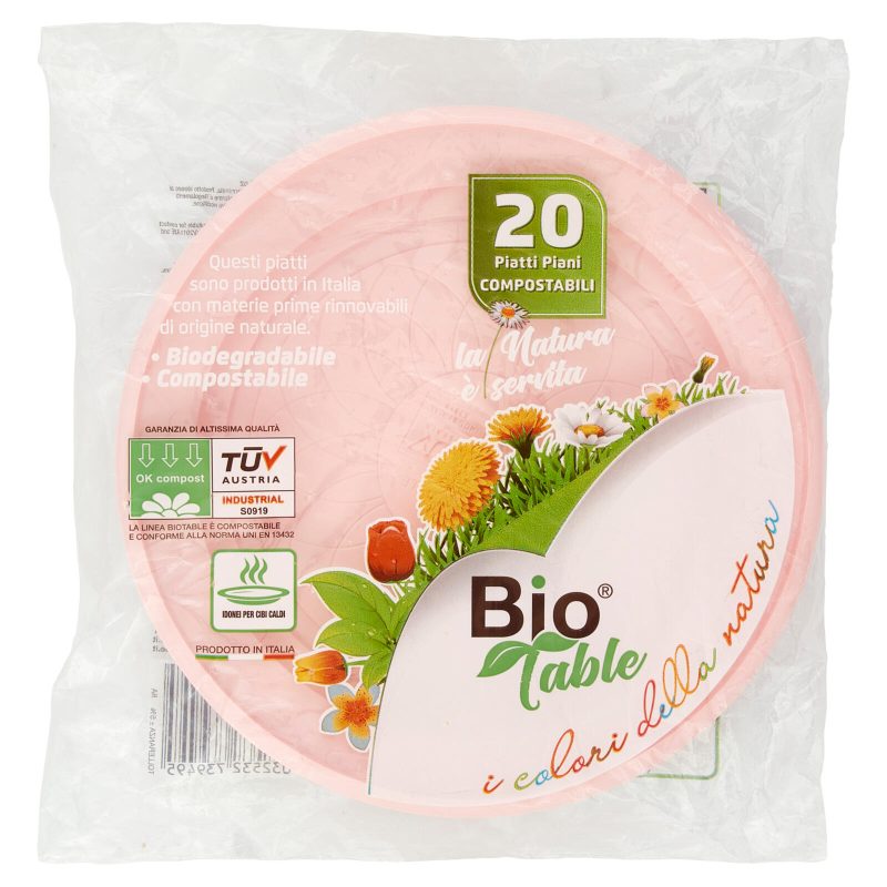 Bio Table I colori della natura Piatti Piani Compostabili Rosa 20 pz