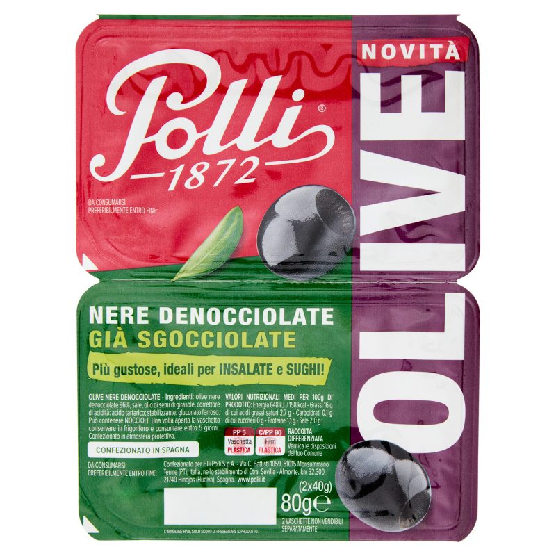 Polli Olive Nere Denocciolate Già Sgocciolate 2 x 40 g