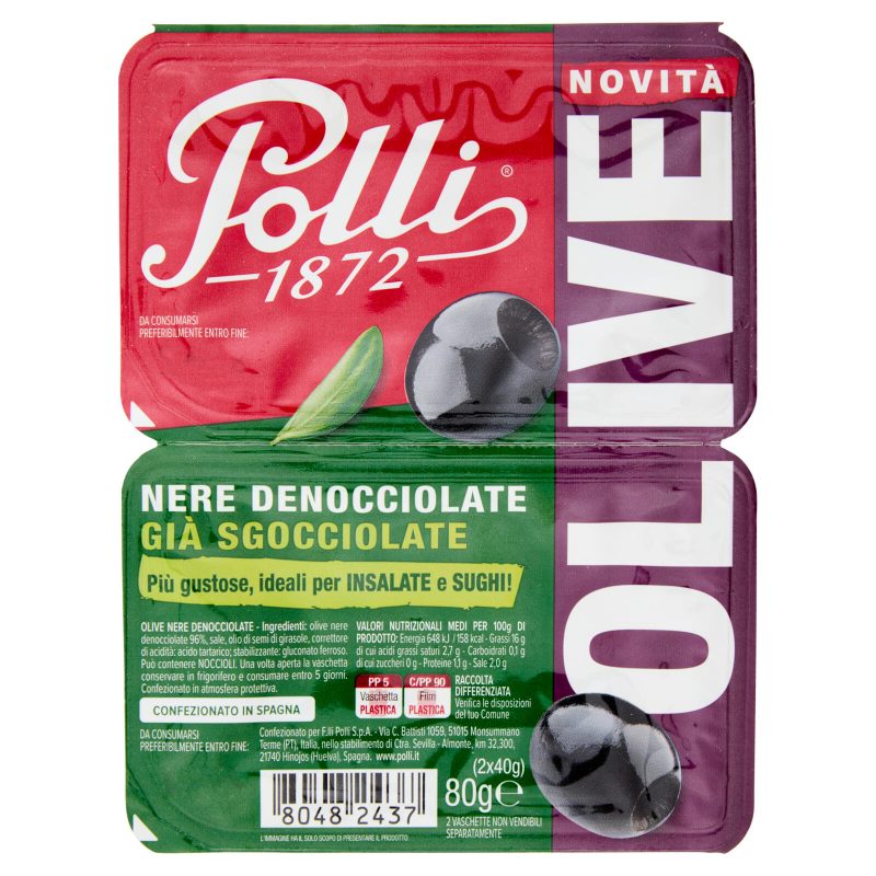 Polli Olive Nere Denocciolate Già Sgocciolate 2 x 40 g