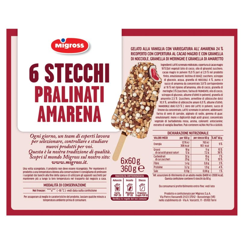 Migross Stecchi Gelato pralinati amarena 6x60 g