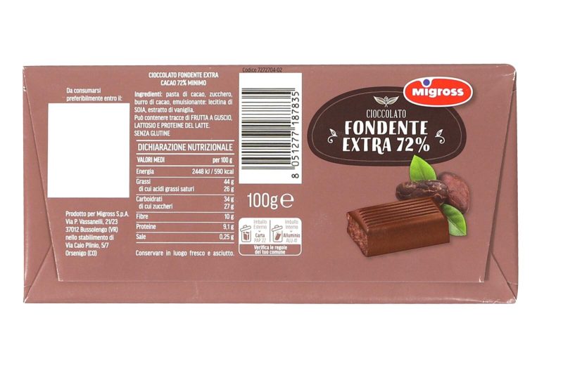 Migross Tavoletta Cioccolato Fondente Extra 72% 100 g