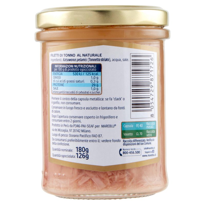 Mareblu Vero Naturale Filetti di Tonno al Naturale 180 g