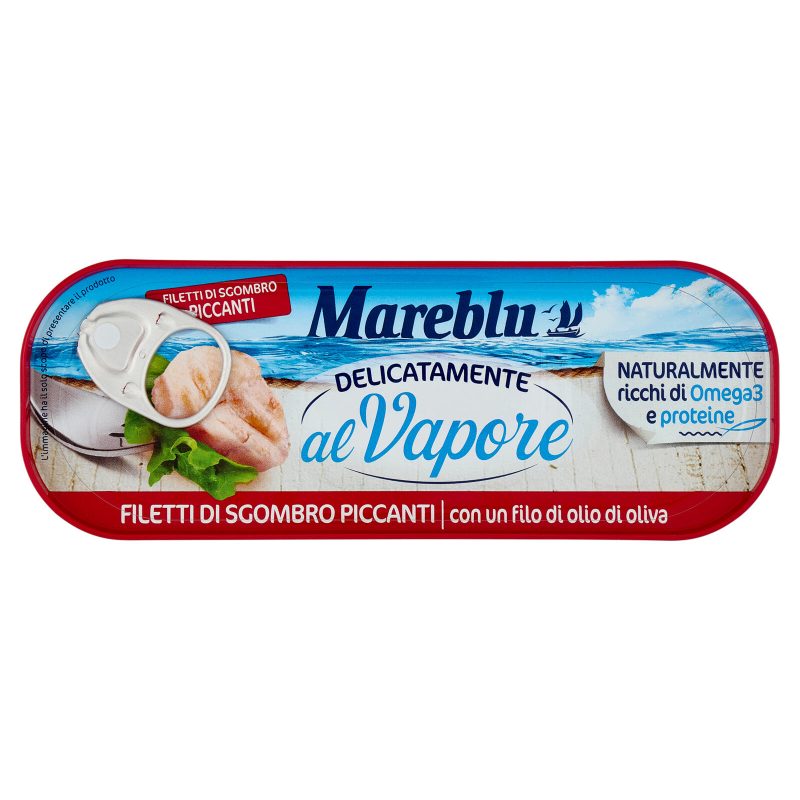 Mareblu Delicatamente al Vapore Filetti di Sgombro Piccanti con un filo di olio di oliva 110 g