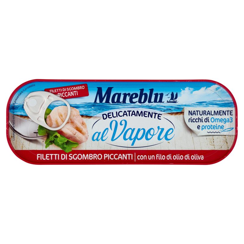 Mareblu Delicatamente al Vapore Filetti di Sgombro Piccanti con un filo di olio di oliva 110 g