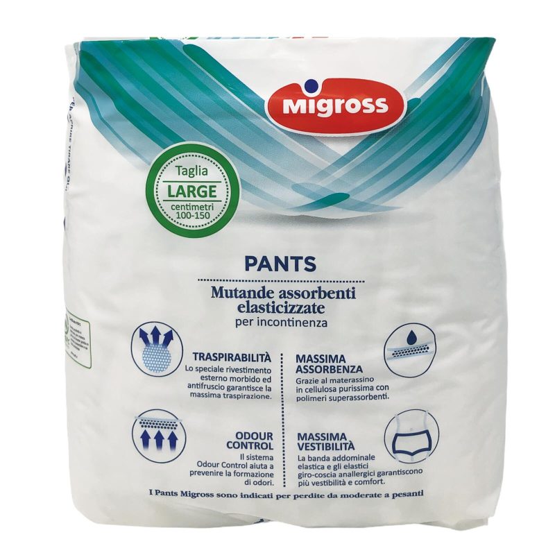 Pants mutande assorbenti elasticizzate traspiranti Large Migross x8