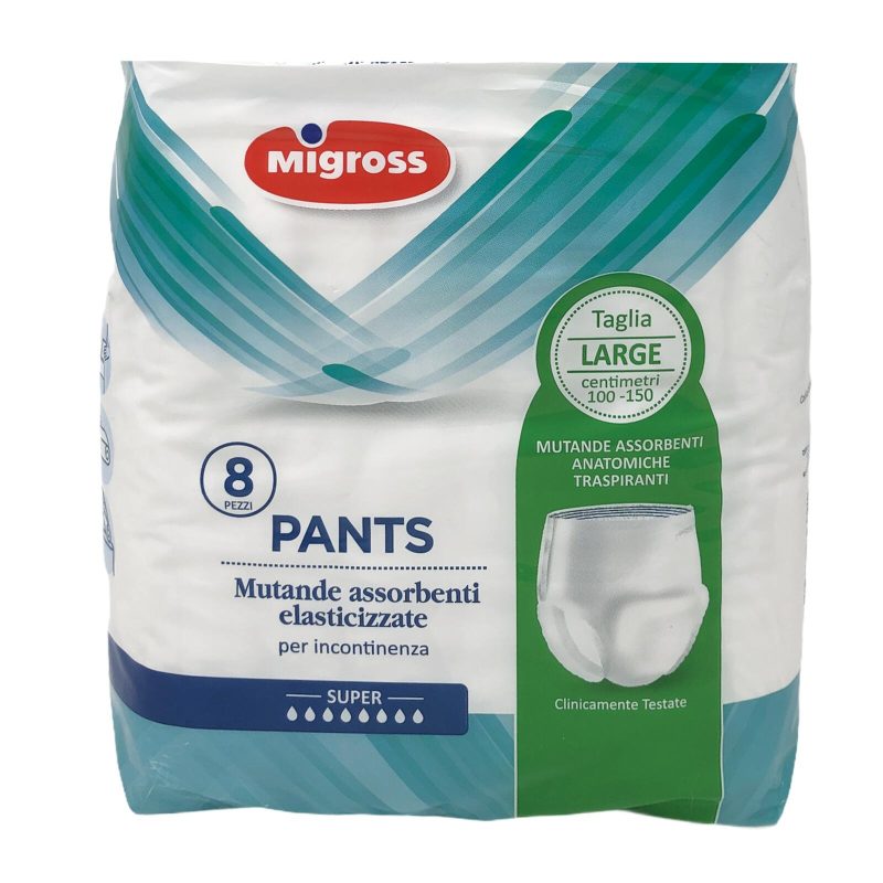 Pants mutande assorbenti elasticizzate traspiranti Large Migross x8