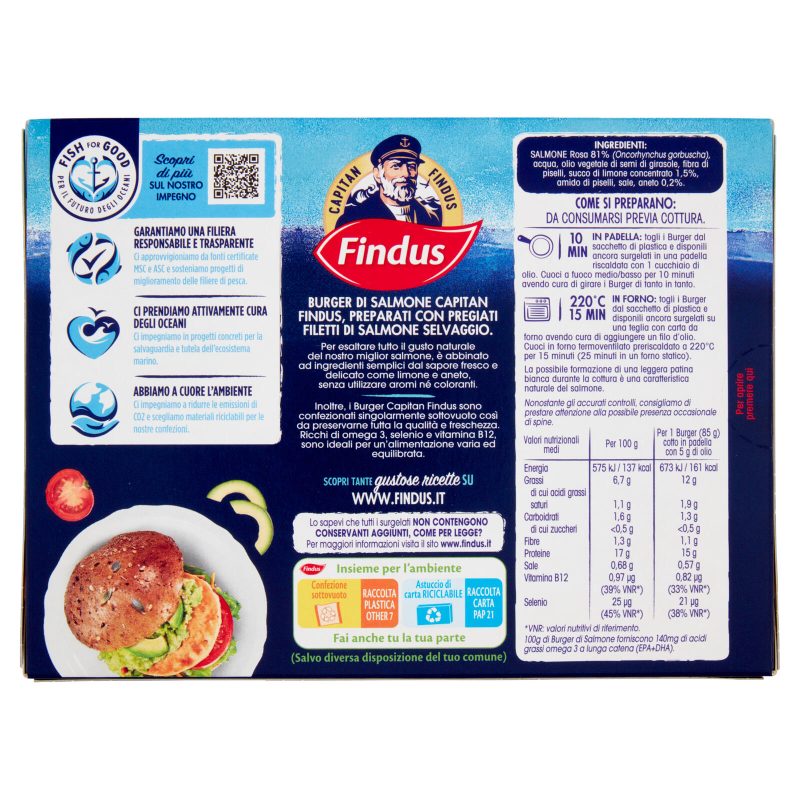 Capitan Findus 2 Burger di Salmone con limone e aneto 170 g