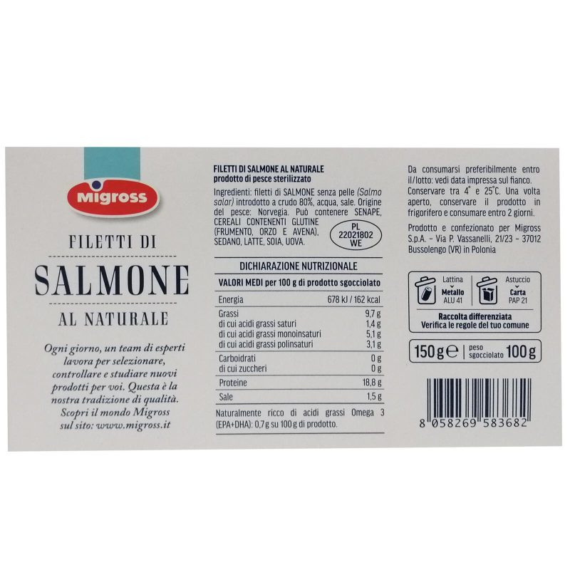 Migross Filetti di Salmone al naturale 150 g