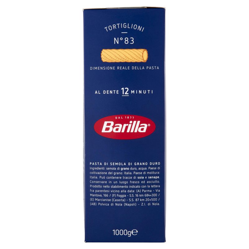 Barilla Pasta Tortiglioni n.83 100% Grano Italiano 1Kg