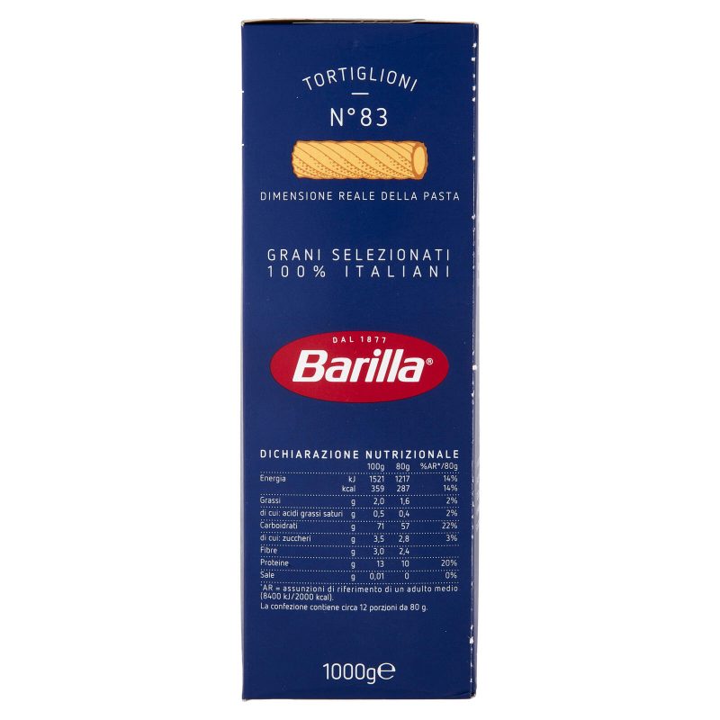 Barilla Pasta Tortiglioni n.83 100% Grano Italiano 1Kg