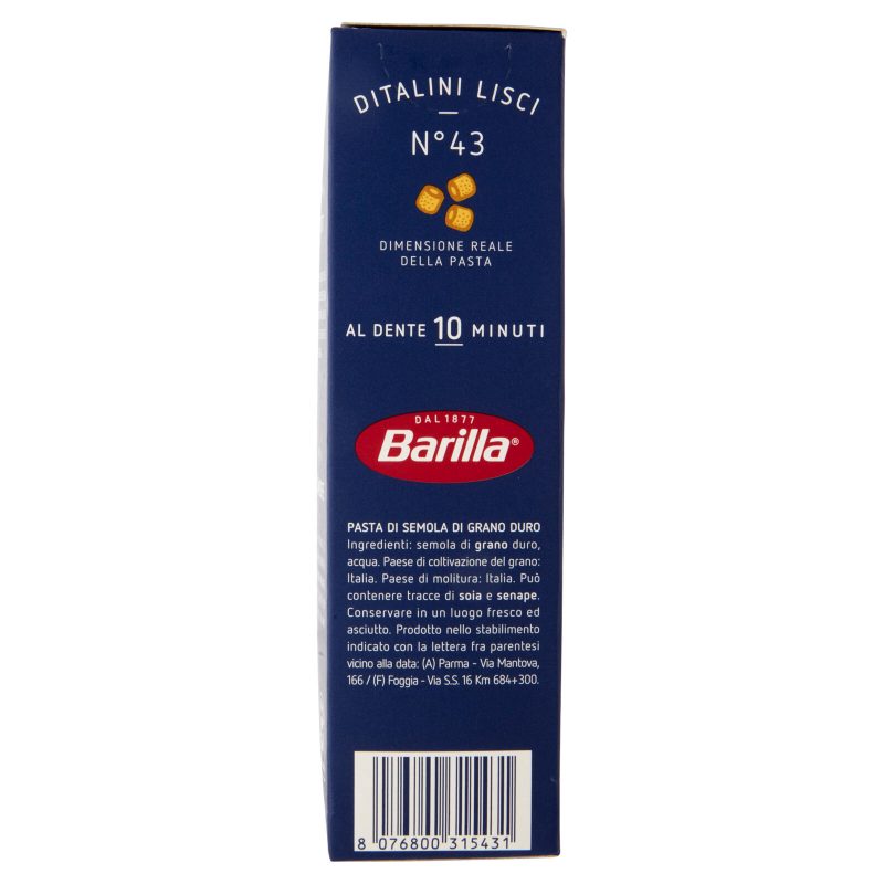 Barilla Pasta Ditalini Lisci n.43 100% Grano Italiano 500g