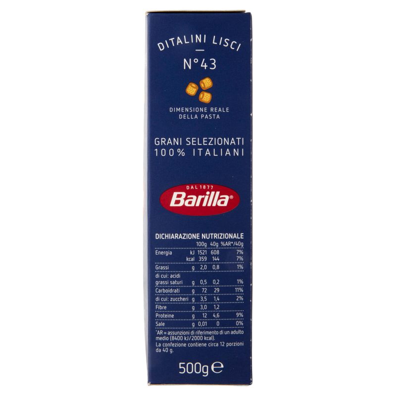 Barilla Pasta Ditalini Lisci n.43 100% Grano Italiano 500g