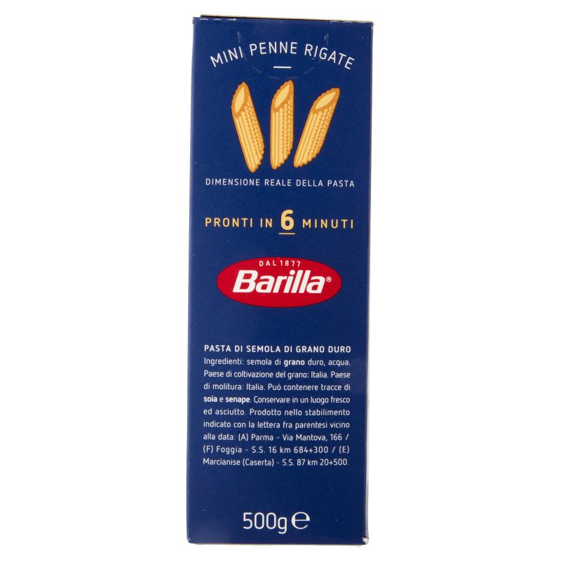 Barilla Pasta Piccolini Mini Penne Rigate 100% Grano Italiano 500 g