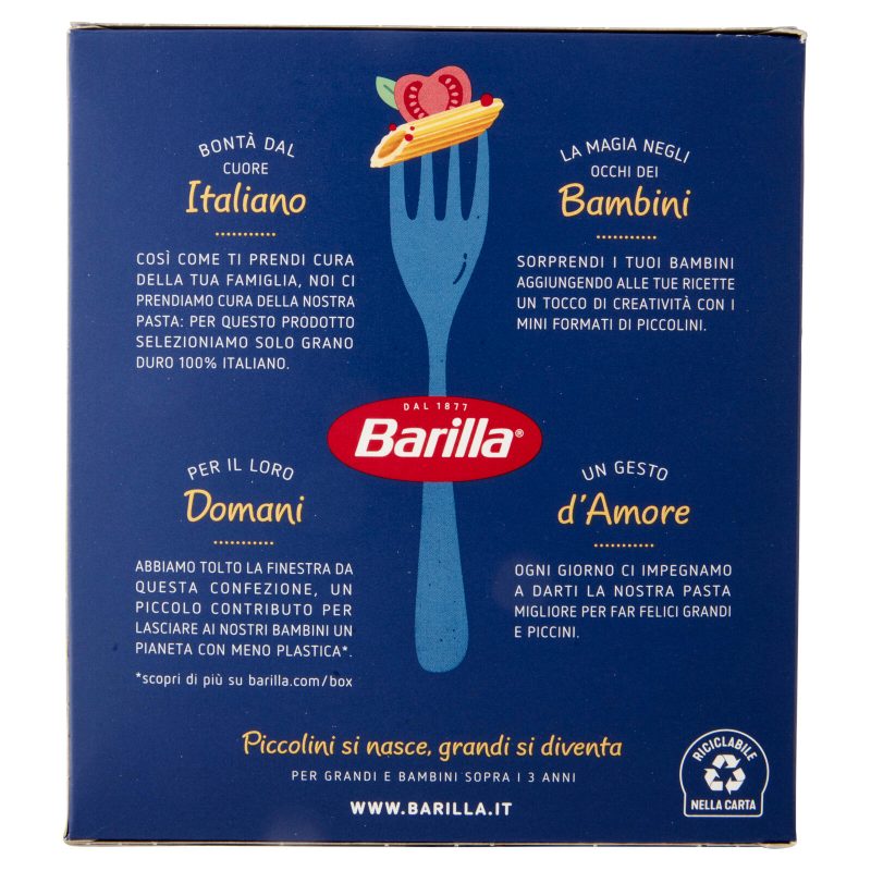 Barilla Pasta Piccolini Mini Penne Rigate 100% Grano Italiano 500 g