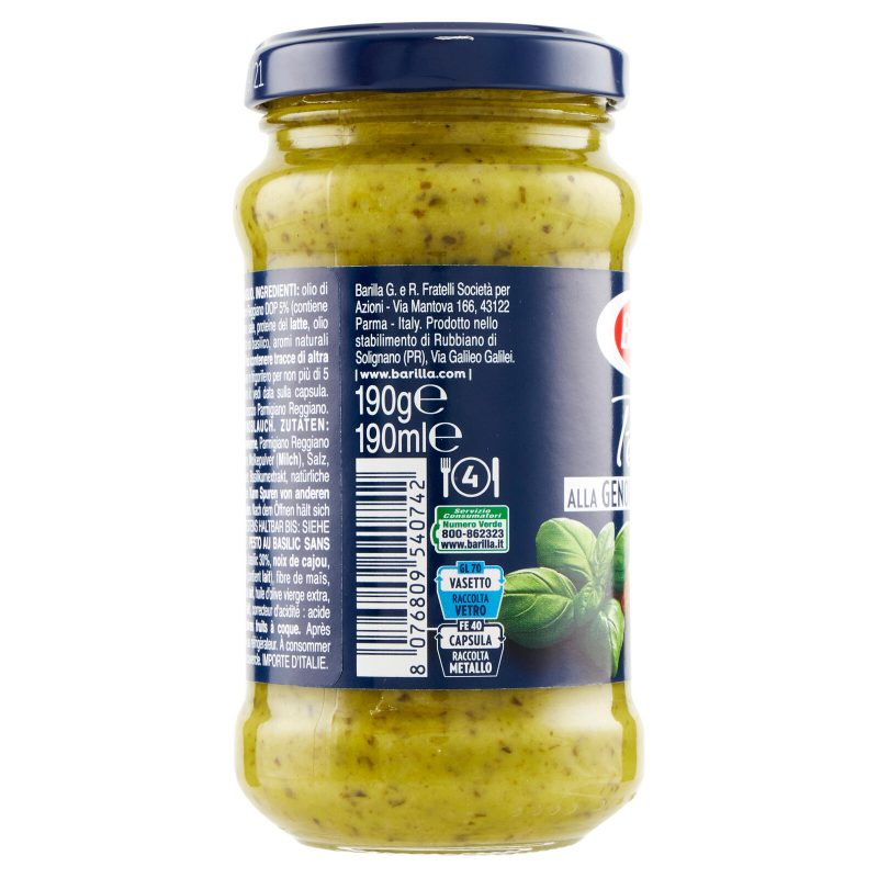 Barilla Pesto alla Genovese senza Aglio Condimento e Sugo per Pasta 190 g