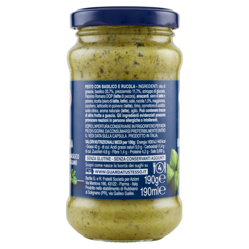 Barilla Pesto Basilico e Rucola Condimento e Sugo per Pasta 190 g