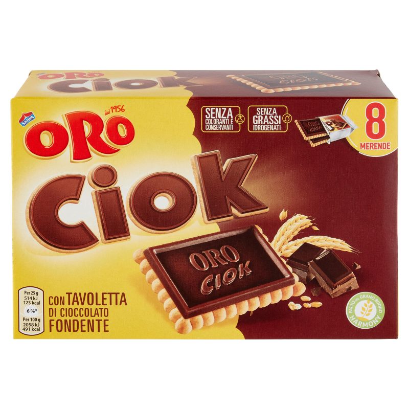 Oro Ciok biscotto con Tavoletta di Cioccolato fondente - 8 x 25 g