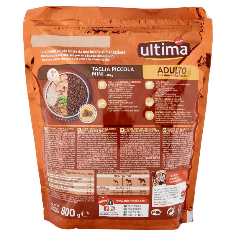 ultima Dog Taglia Piccola Mini <10kg Adulto 1-8 Anni Pollo 800 g