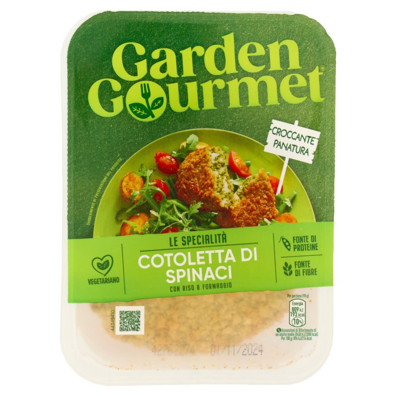 GARDEN GOURMET Cotoletta di Spinaci Vegetariana con Riso e Formaggio 2 pezzi 180g