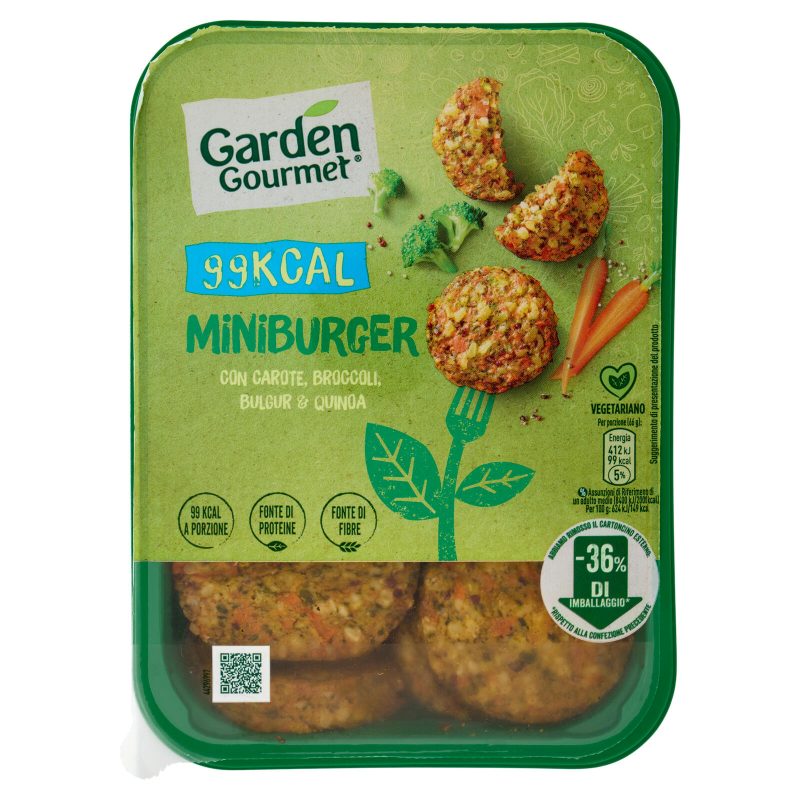 GARDEN GOURMET Mini Burger 99kcal Vegetariano con Carote, Broccoli, Bulgur e Quinoa 198 g