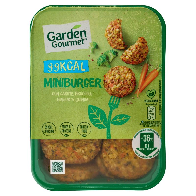 GARDEN GOURMET Mini Burger 99kcal Vegetariano con Carote, Broccoli, Bulgur e Quinoa 198 g