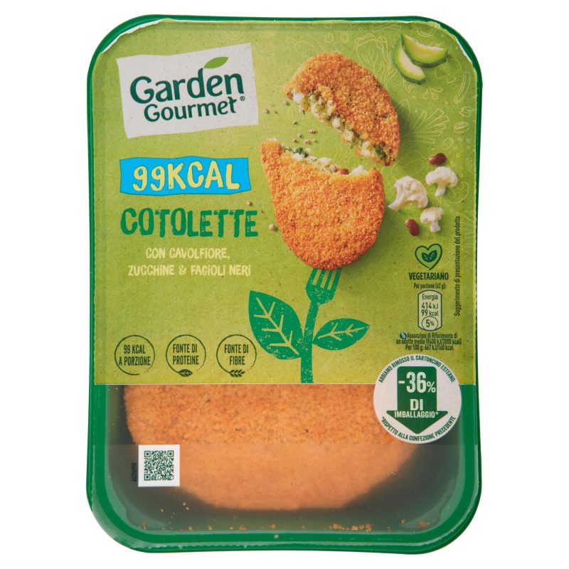 GARDEN GOURMET Cotolette 99kcal Vegetali con Cavolfiore, Zucchine e Fagioli Neri 3 pezzi 186 g