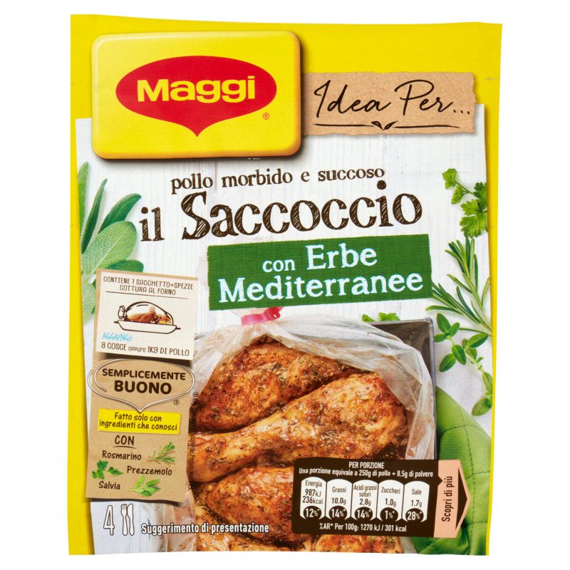 MAGGI il Saccoccio con Erbe Mediterranee Sacchetto e spezie per Pollo al Forno 1 pezzo 34 g