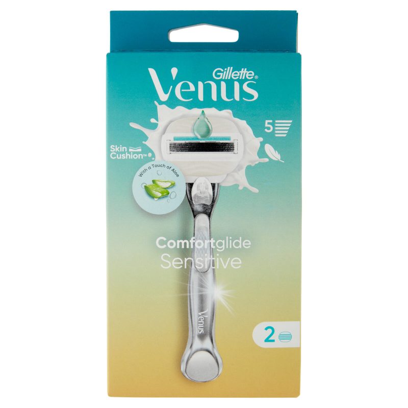 Gillette Venus Comfortglide Sensitive Rasoio Donna a 5 Lame, 1 Manico + 2 Lamette