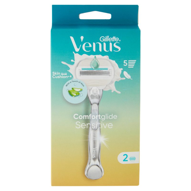 Gillette Venus Comfortglide Sensitive Rasoio Donna a 5 Lame, 1 Manico + 2 Lamette