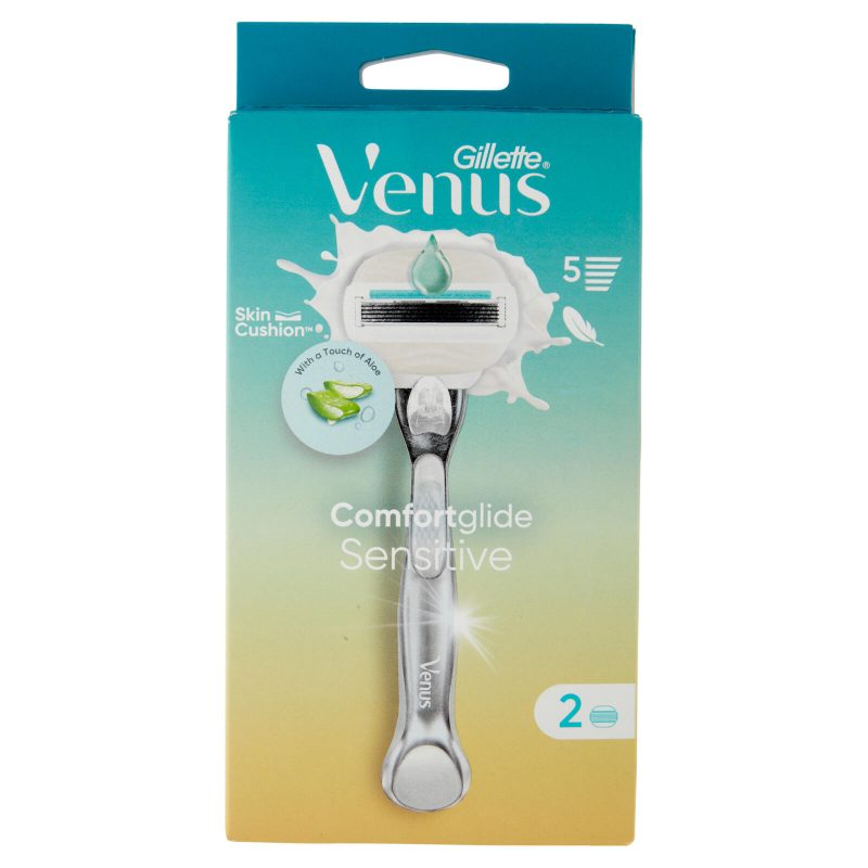 Gillette Venus Comfortglide Sensitive Rasoio Donna a 5 Lame, 1 Manico + 2 Lamette