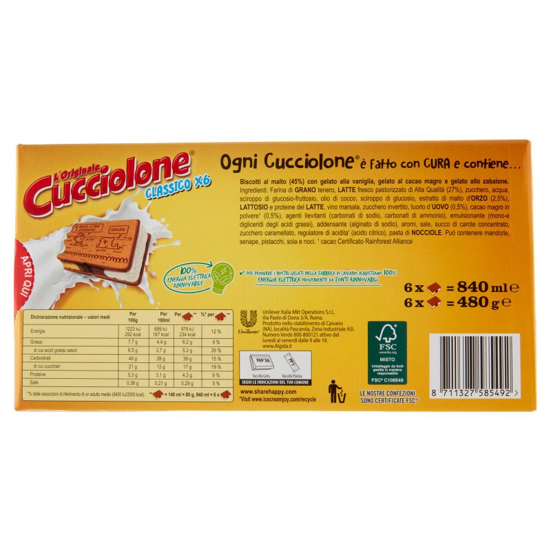 Algida l'Originale Cucciolone Classico 6 x 480 g