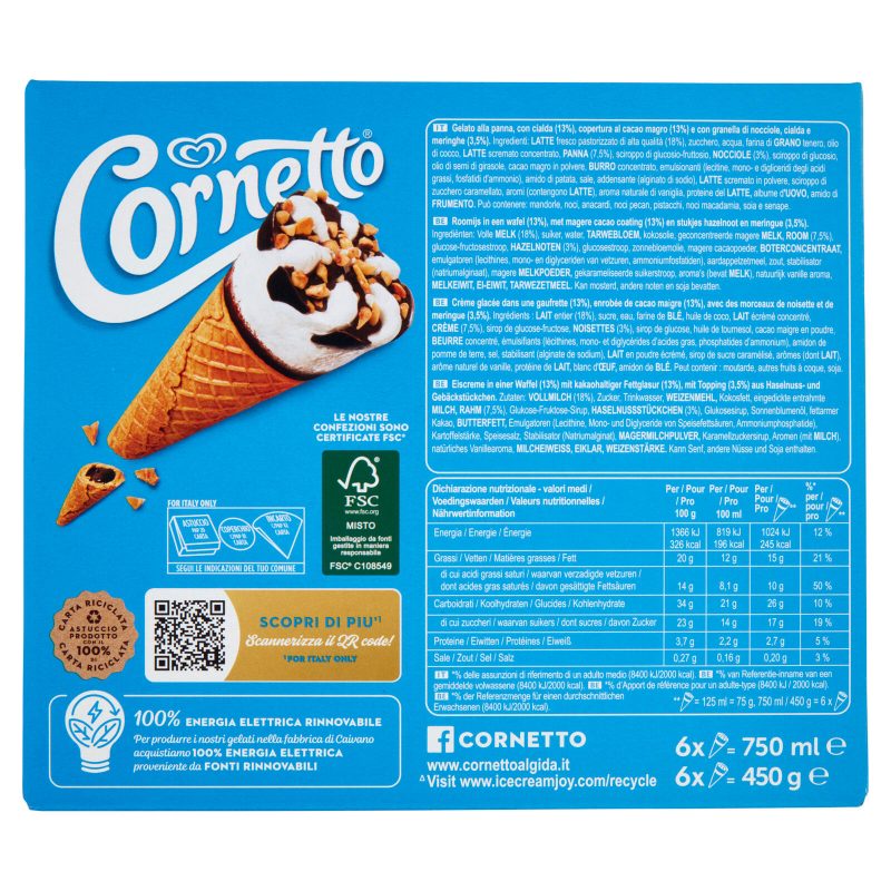 Cornetto Algida Classico 6 Gelati 450 g