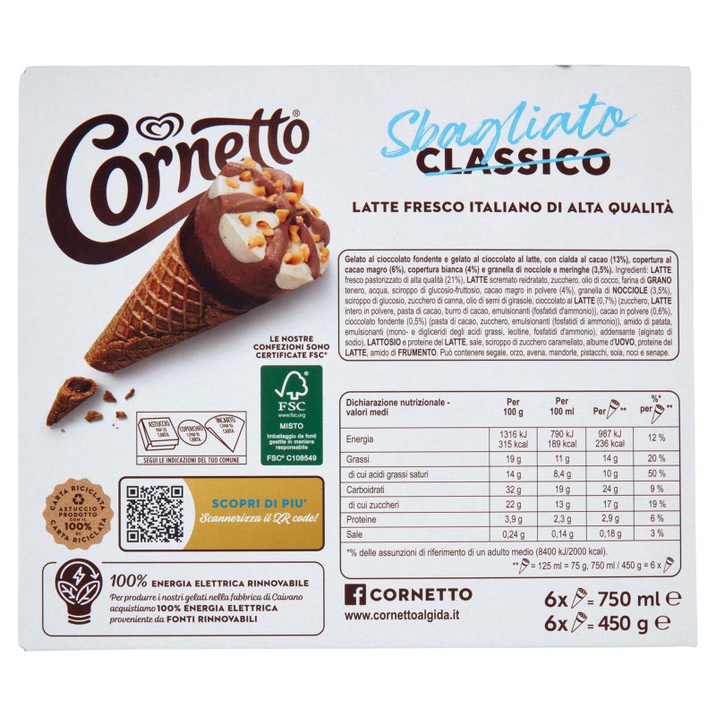 Cornetto Algida Sbagliato 6 Gelati 450 g