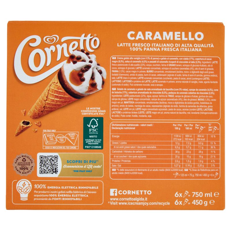 Cornetto Algida Caramello 6 Gelati 450 g