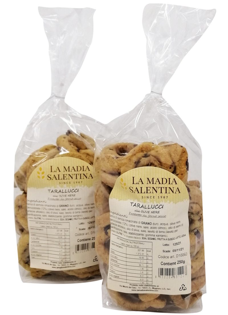 TARALLUCCI LA MADIA SALENTINA 
Olive nere
Confezionati
250 g