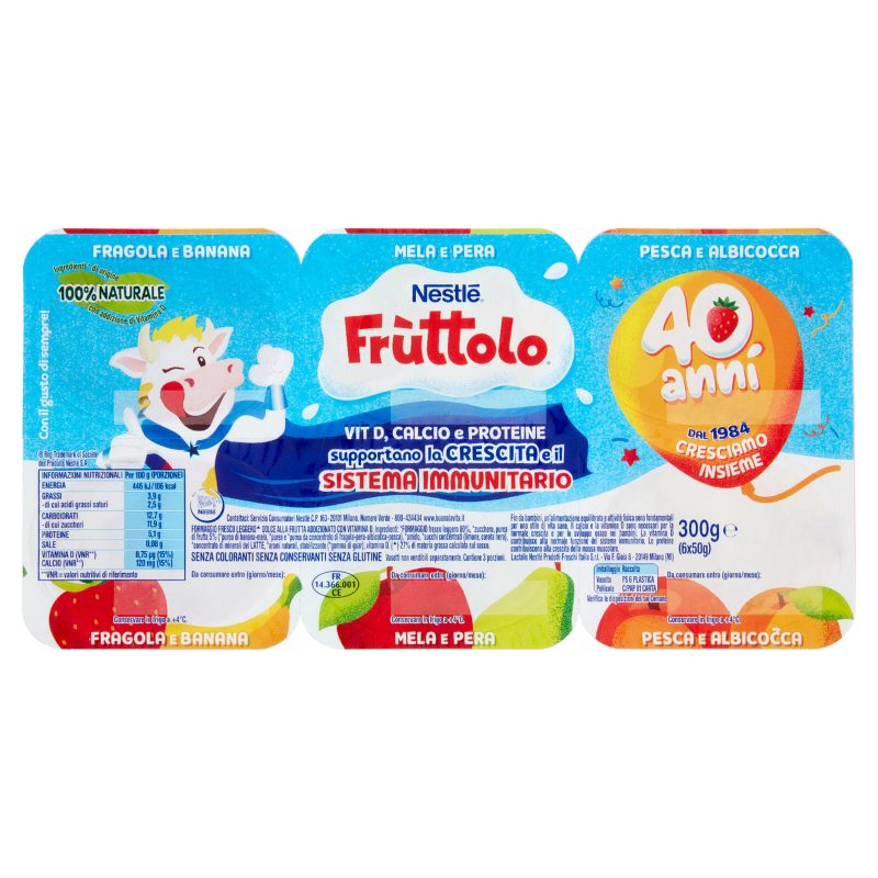 Nestlé Fruttolo Fragola e Banana - Mela e Pera - Pesca e Albicocca 6x50 g