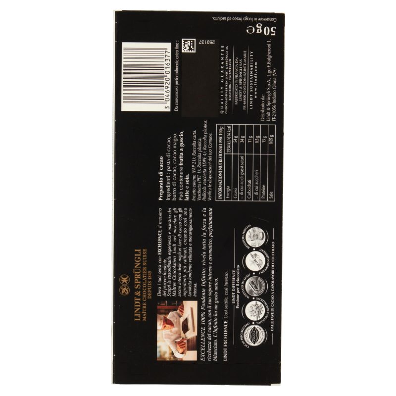 Lindt Excellence Tavoletta Cioccolato Fondente 100% 50 g